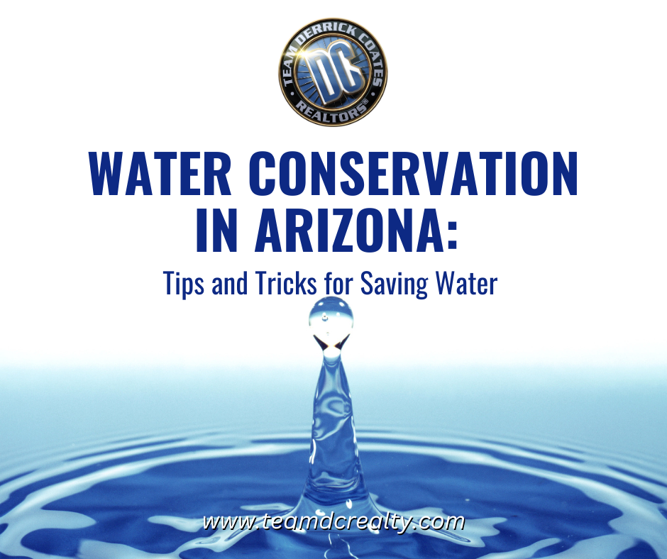 Image of Drop of Water with headline: Water Conversation in Arizona - Tips and Tricks for Saving Water