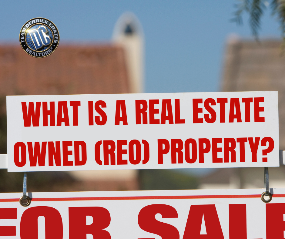 Picture with sign saying "What is a Real Estate (REO) Property?"