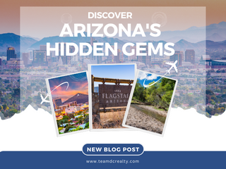 Graphic showing 3 different photos featuring Arizona overlaying an image of the Phoenix skyline.