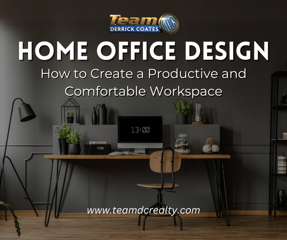 Photo of dark grey office space with wood accents, planters and computer on the desk.