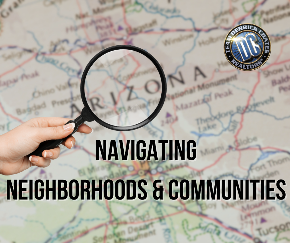 Photo of woman's hand holding magnifying glass highlighting Arizona map.